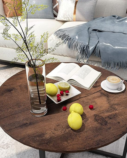 Round Coffee Table Kitchen Dining Table Modern Tea Table Office Conference Pedestal Desk Computer Study Desk Rustic Brown/Black - LeafyLoom