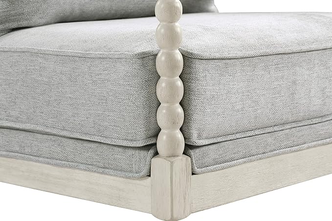 OSP Home Furnishings Kaylee Spindle Accent Chair with Antique White Wood Frame, 26.5” W x 32.25” D x 37” H, Smoke Grey Fabric - LeafyLoom