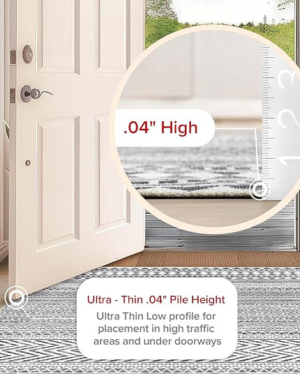 nuLOOM Kira Machine Washable Tribal Geometric Ultra Thin Area Rug, 6' Square, Grey - LeafyLoom