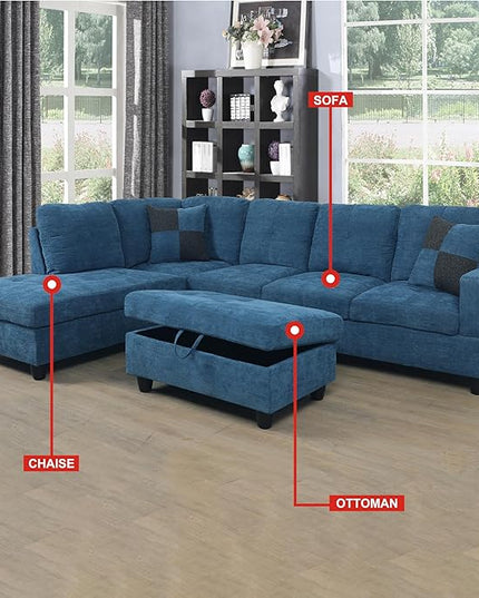 Sectional Sofa, Modern L-Shaped Modular Couch Upholstered 6 Seaters Sofa&Couch with Storage Ottoman, Living Room Furniture Set for Small Apartment, Blue-AD - LeafyLoom