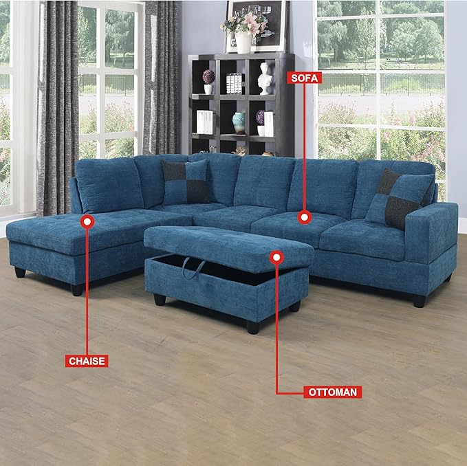 Sectional Sofa, Modern L-Shaped Modular Couch Upholstered 6 Seaters Sofa&Couch with Storage Ottoman, Living Room Furniture Set for Small Apartment, Blue-AD - LeafyLoom