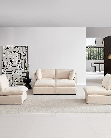 U Shaped Down Filled Oversized Cloud Couch with Double Chaise, Deep Seat Free Combination Convertible Corner Sectional Sofa Bed with Detachable Backrest and Wooden Legs for Living Room Office - LeafyLoom