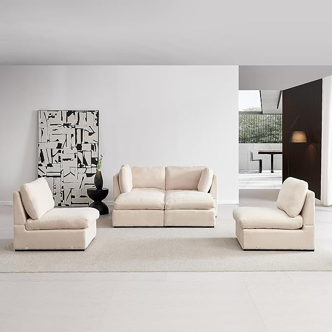 U Shaped Down Filled Oversized Cloud Couch with Double Chaise, Deep Seat Free Combination Convertible Corner Sectional Sofa Bed with Detachable Backrest and Wooden Legs for Living Room Office - LeafyLoom