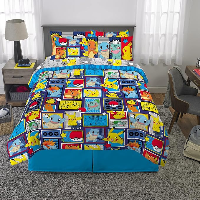 Franco Kids Bedding Super Soft Comforter and Sheet Set with Sham, 7 Piece Full Size, Pokemon - LeafyLoom