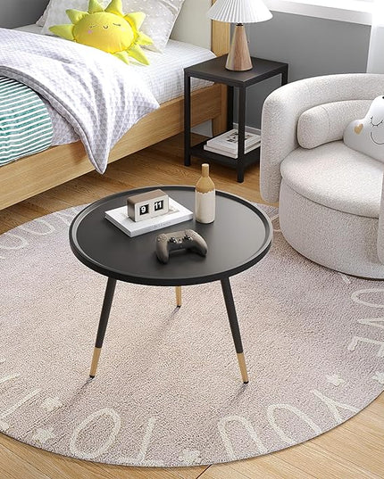 SAYGOER Black Coffee Table Round Small Coffee Tables Unique Modern Center Table for Living Room Home Office Balcony Simple Circle Accent Sofa Table Easy Assembly, Black - LeafyLoom