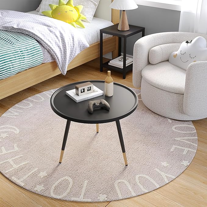 SAYGOER Black Coffee Table Round Small Coffee Tables Unique Modern Center Table for Living Room Home Office Balcony Simple Circle Accent Sofa Table Easy Assembly, Black - LeafyLoom
