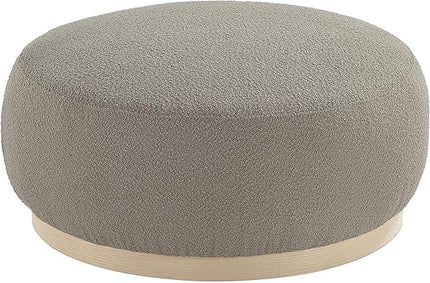 Round Ottoman Coffee Table, Modern Boucle Upholstered Center Table for Living Room Circle Accent Coffee Table for Bedroom Entryway Office - LeafyLoom