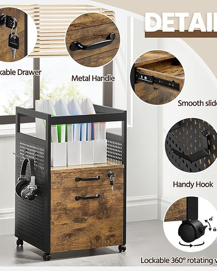 Yaheetech File Cabinets Industrial Office File Cabinet Mobile Filing Cabinet with Open Storage Shelf, Wood Filing Cabinet fits A4, Letter for Home Office Black/Rustic Brown - LeafyLoom