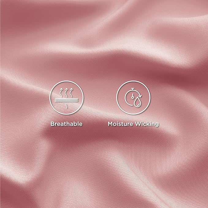 Bedsure Twin Sheets Set, Cooling Sheets Twin Size Bed Set, Rayon Derived from Bamboo, Twin Size Sheets, Breathable & Soft Bed Sheets, Hotel Luxury Silky Bedding Sheets & Pillowcases, Blush Pink - LeafyLoom
