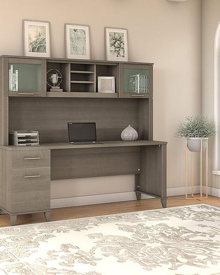 Bush Furniture Somerset 72W Office Desk with Drawers and Hutch in Ash Gray - LeafyLoom