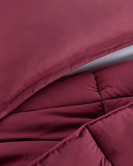 SERTA Simply Clean Ultra Soft Hypoallergenic Solid 3 Piece Comforter Set, Full/Queen, Burgundy - LeafyLoom