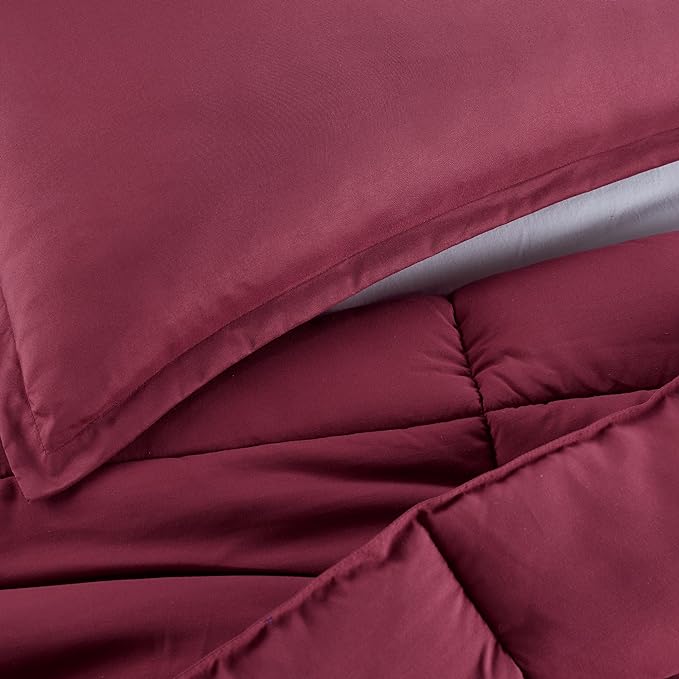 SERTA Simply Clean Ultra Soft Hypoallergenic Solid 3 Piece Comforter Set, Full/Queen, Burgundy - LeafyLoom