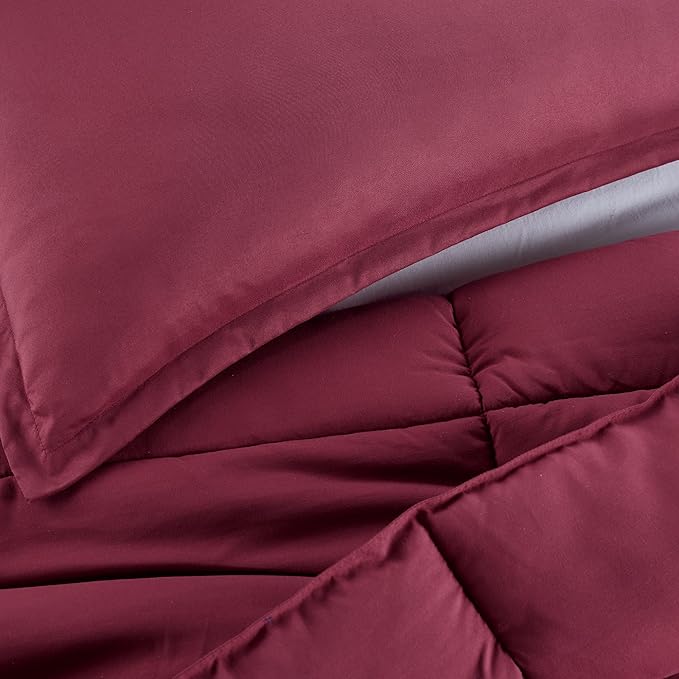 SERTA Simply Clean Ultra Soft Hypoallergenic Solid 2 Piece Comforter Set, Twin XL, Burgundy - LeafyLoom