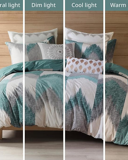 INK+IVY Queen Size Comforter Set, Cozy Cotton Comforter, All Season, Lightweight Comforter Queen Bed Set with 2 Matching Shams, Modern Cabin Lodge Ikat Chevron Design, Aqua Full/Queen 3 Piece - LeafyLoom