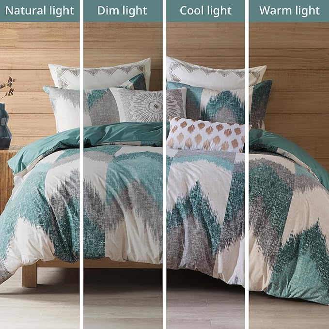 INK+IVY Queen Size Comforter Set, Cozy Cotton Comforter, All Season, Lightweight Comforter Queen Bed Set with 2 Matching Shams, Modern Cabin Lodge Ikat Chevron Design, Aqua Full/Queen 3 Piece - LeafyLoom