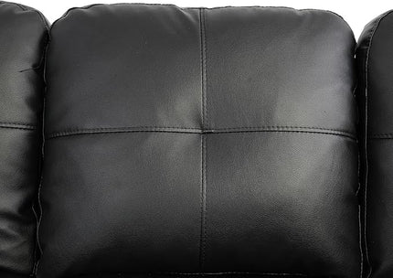 ROOMTEC Button L Shape 3 Piece Sectional Sofa Set, Upholstered Corner Couch with Storage Ottoman, Faux Leather Tufted Cushions, for Living Room, Apartment, 103inch, Black w/Right Chaise Lounge - LeafyLoom