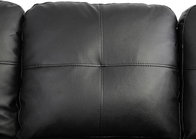 ROOMTEC Button L Shape 3 Piece Sectional Sofa Set, Upholstered Corner Couch with Storage Ottoman, Faux Leather Tufted Cushions, for Living Room, Apartment, 103inch, Black w/Right Chaise Lounge - LeafyLoom