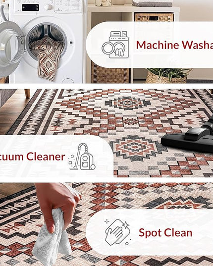 nuLOOM Leighton Machine Washable Southwestern Medallion Ultra Thin Area Rug, 6' Square, Beige - LeafyLoom
