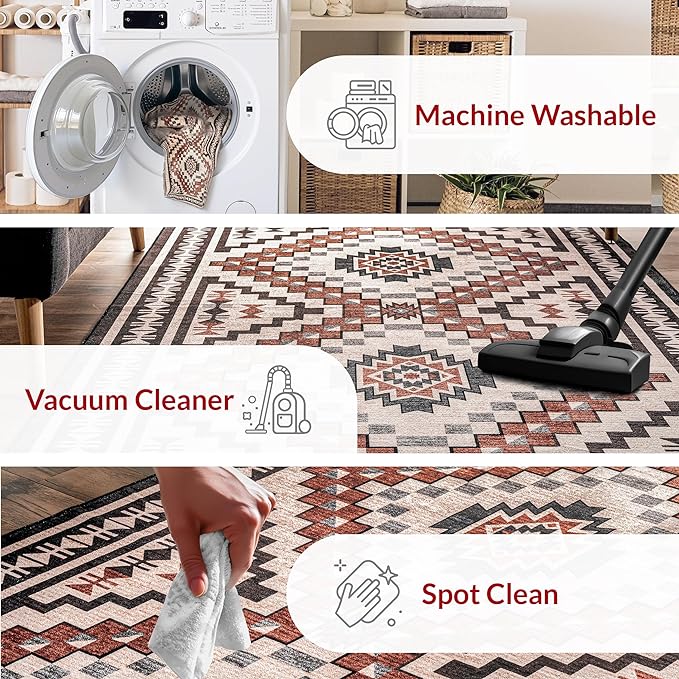 nuLOOM Leighton Machine Washable Southwestern Medallion Ultra Thin Area Rug, 6x9, Beige - LeafyLoom
