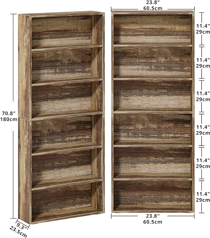 IRONCK Bookshelves and Bookcases Set of 2 Floor Standing 6 Tier Display Storage Shelves 70in Tall Bookcase Home Decor Furniture for Home Office, Living Room, Bed Room - LeafyLoom