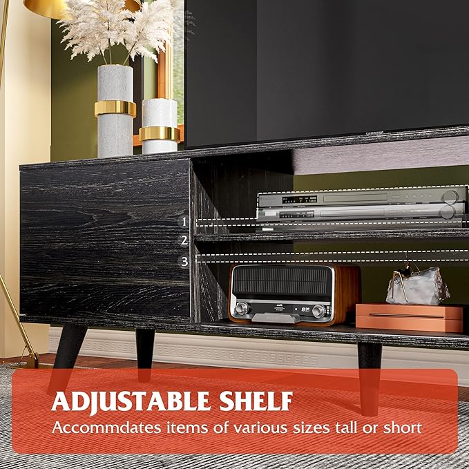 WLIVE TV Stand for 55 60 inch TV, Modern Entertainment Center with Storage Cabinets, Mid Century TV Console Table for Bedroom, TV Stand for Living Room, Charcoal Black - LeafyLoom