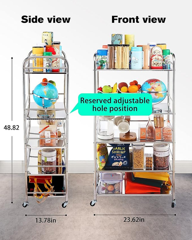 Stainless Steel Cart with Wheels 5 Tier | Stainless Steel Kitchen Cart | Stainless Steel Utility Cart | Metal Cart with Wheels | Suitable for Various Occasions | Movable, Gift tools - LeafyLoom