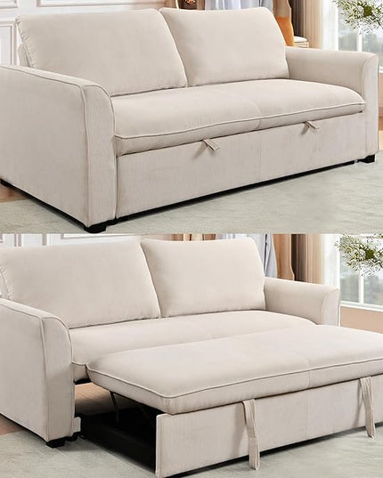 3 in 1 Oversized Convertible Loveseat Sleeper Sofa Bed,Soft Corduroy Upholstered Queen Love Seats Sofabed W/Pull Out Sleep Couch,Comfortable Cushions and Padded Armrests for Living Room - LeafyLoom