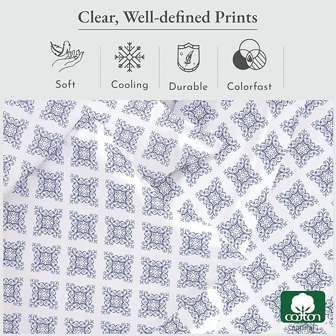 California Design Den Extra Long Twin Bed Sheets Set, 100% Cotton 3 Pc Deep Pocket Twin XL Sheets & Pillowcase Set - Filigree - LeafyLoom