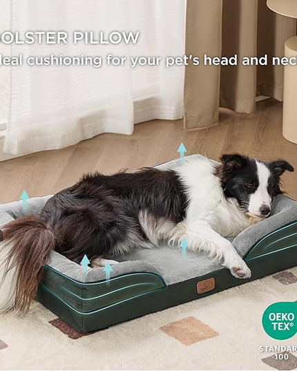 Bedsure Orthopedic Dog Bed for Large Dogs - Big Washable Dog Sofa Beds Large, Supportive Foam Pet Couch Bed with Removable Washable Cover, Waterproof Lining and Nonskid Bottom, Dark Green BEDSURE