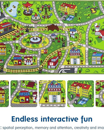 Booooom Jackson Kids Car Carpet Playmat Rug 60"x32",Train Car Rug,Car Mat for Kids Toy Cars,City Kids Car Rug Play Mat,Non Slip Kids Rug for Playroom Bedroom Boys,Children Play Area Rug Cars,Road Rug - LeafyLoom