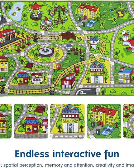 Booooom Jackson Kids Car Rug Play Mat 79"x39",Car Mat for Kids Toy Cars,Non Slip Kids Rug for Playroom Bedroom Boys,Car Carpet for Kids,Kids Car Mats for Floor,Road Train Track Rug City Rug - LeafyLoom