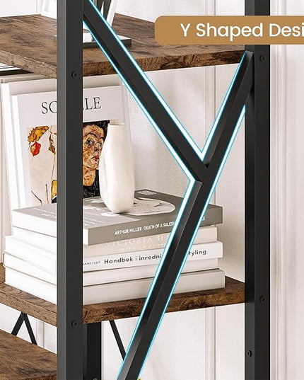 GAOMON Triple Wide 5 Tier Book Shelf, 70.8” Tall Bookcase with 14 Open Shelves, Large Industrial Bookshelves and Bookcases with Metal Frame for Home Office, Study Room, Living Room-Rustic Brown - LeafyLoom