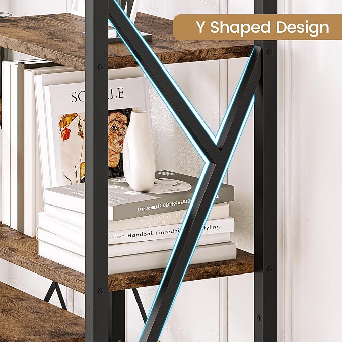 GAOMON Triple Wide 5 Tier Book Shelf, 70.8” Tall Bookcase with 14 Open Shelves, Large Industrial Bookshelves and Bookcases with Metal Frame for Home Office, Study Room, Living Room-Rustic Brown - LeafyLoom