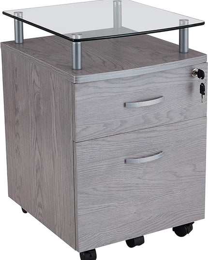 Techni Mobili Functional Storage L-Shaped Computer Desk, Grey & Rollingg File Cabinet, Regular, gray - LeafyLoom