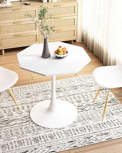 NicBex Dining Table Contemporary Kitchen Table Farmhouse Rustic 31.50" Octagonal Coffee Table with MDF Table Top,Metal Base, for Dining Room, Kitchen, Living Room, White - LeafyLoom