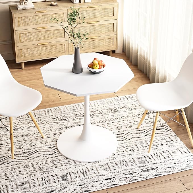 NicBex Dining Table Contemporary Kitchen Table Farmhouse Rustic 31.50" Octagonal Coffee Table with MDF Table Top,Metal Base, for Dining Room, Kitchen, Living Room, White - LeafyLoom