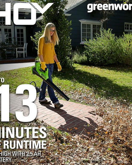 Greenworks 40V (110 MPH / 390 CFM) Cordless Axial Blower, 2.5Ah Battery and Charger Included - LeafyLoom