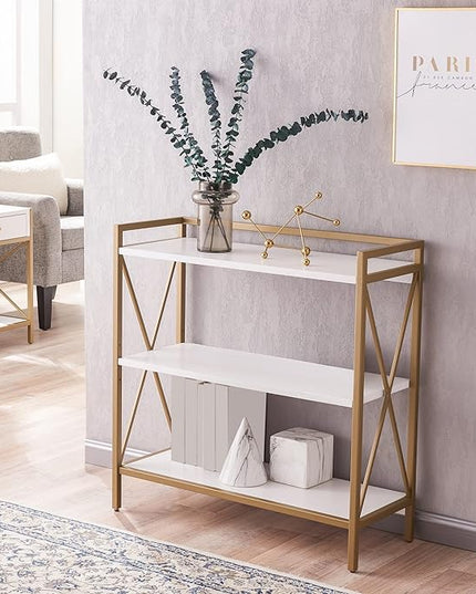 Leick Home 9261-WTGL Claudette Mixed Metal and Wood Bookshelf, White/gold - LeafyLoom