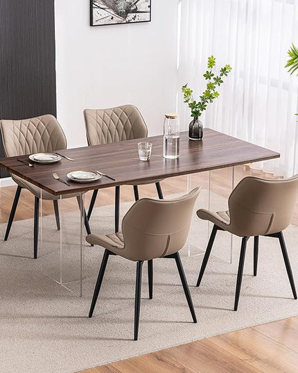 YOUNIKE Dining Chairs Set of 2, Upholstered Leather Kitchen Dining Room Chairs, Modern Living Room Bedroom Side Chairs with Wide Curved Back and Metal Legs, Kitchen Chairs Khaki Taupe - LeafyLoom