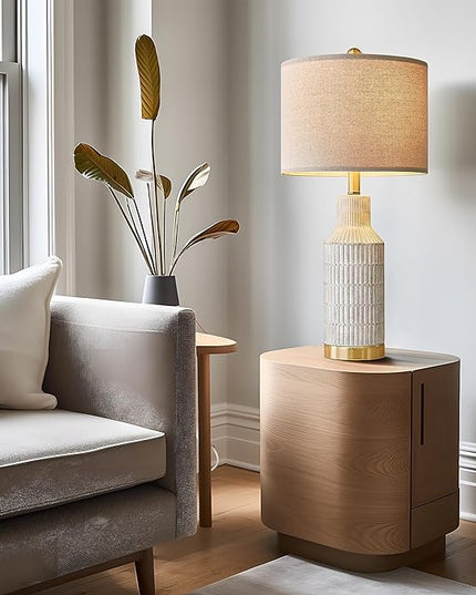 25" Table Lamps Set of 2 - Bedside Lamps - Modern Lamps for Living Room - White Washed Ceramic Bedroom Lamps Set of 2 - Nightstand Lamps - LeafyLoom
