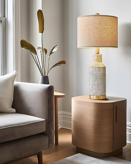 25" Modern Ceramic Lamps Single Table Lamp for Living Room Bedroom Farmhouse Nightstand Bedside Lamps - LeafyLoom