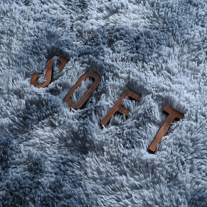 6x9 Large Area Rugs for Living Room, Super Soft Fluffy Modern Bedroom Rug, Tie-Dyed Blue Grey Indoor Shag Fuzzy Carpets for Girls Kids Nursery Room Home Decor - LeafyLoom