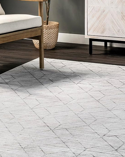 nuLOOM Regan Modern Geometric Machine Washable Ultra Thin Area Rug, 3' x 5', Light Grey - LeafyLoom