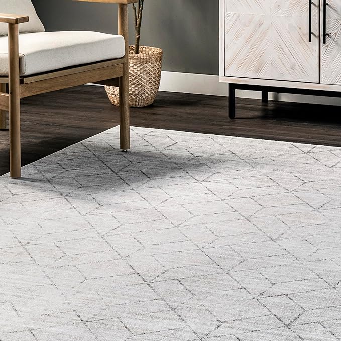 nuLOOM Regan Modern Geometric Machine Washable Ultra Thin Area Rug, 3' x 5', Light Grey - LeafyLoom