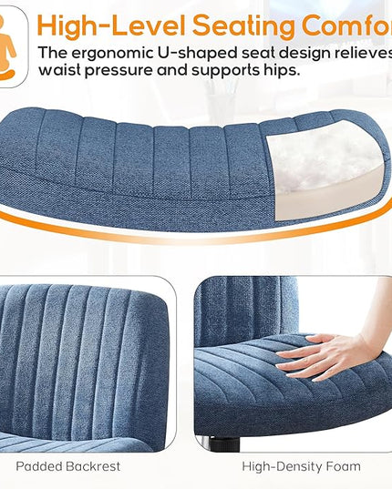 Criss Cross Chair, Cross Legged Office Chair, Wide Comfty Desk Chair, No Wheels Armless Computer Task Chair, Swivel Vanity Home Chair, Height Adjustable - LeafyLoom