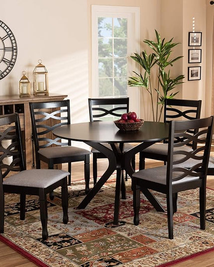 Baxton Studio Mila Modern and Contemporary Grey Fabric Upholstered and Dark Brown Finished Wood 7-Piece Dining Set - LeafyLoom