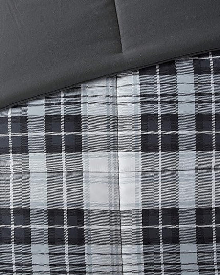 Madison Park Essentials Parkston Plaid Comforter, Matching Sham, 3M Scotchguard Stain Release Cover, Hypoallergenic All Season Bedding-Set, King/California King, Black, 3 Piece - LeafyLoom
