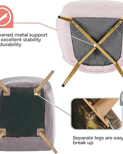 Yaheetech Accent Chair with Ottoman, Boucle Fabric Armchair Footstool, Modern and Cozy Vanity Chair with Golden Legs for Living Room, Lounge, Makeup Room, Bedroom, Pink - LeafyLoom