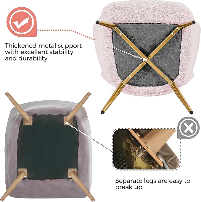 Yaheetech Accent Chair with Ottoman, Boucle Fabric Armchair Footstool, Modern and Cozy Vanity Chair with Golden Legs for Living Room, Lounge, Makeup Room, Bedroom, Pink - LeafyLoom