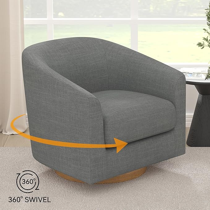 Sunny Heart Swivel Accent Chair, Fabric Swivel Barrel Chair, Swivel Club Chair with Wood Base, Modern Upholstered Armchair, Cozy Chairs for Living Room, Bedroom, Reading - LeafyLoom